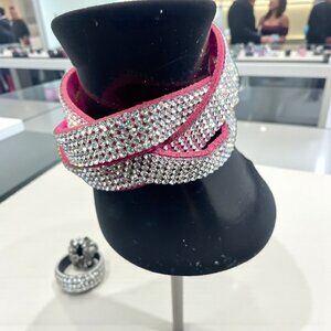 Pink Rhinestone Wrap Bracelet Crystal Cuff Faux Suede Y2K Festival Statement